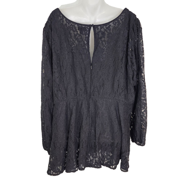 Torrid Top Womens Size 4X Black Peplum Lace Puff Blouson Sleeve Sweetheart Neck - Picture 2 of 16